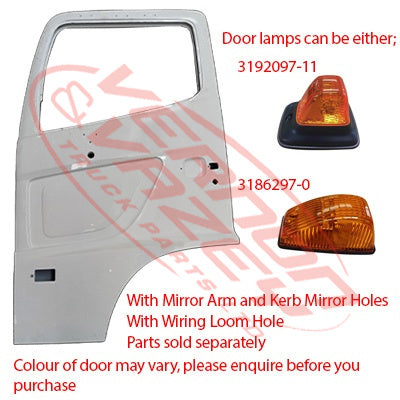 3192010-01S - FRONT DOOR - L/H - W/MIRROR HOLES - HINO RANGER PRO FC/FD/FG/FM 2015- GENUINE RECYCLED