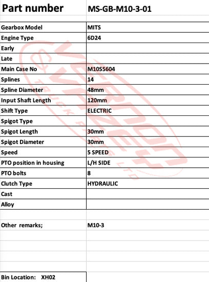 GEARBOX - 5 SPEED - ELECT - M10S5604 - MITSUBISHI FUSO - 6D24 - MS-GB-M10-3-01