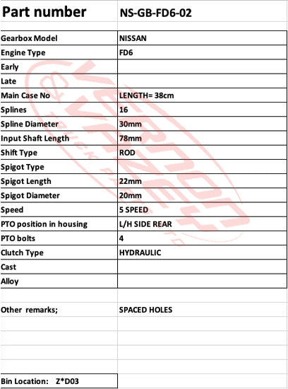 GEARBOX - 5 SPEED - MANUAL - FORK TYPE - NISSAN - FD35 - NS-GB-FD6-02