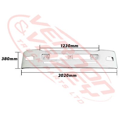 3092090-06W - FRONT BUMPER - NARROW CAB - 380mm DEEP - WHITE - ISUZU FRR/FSR/FTR/FVR 2008 - H/L IN CORNER PANEL AFTERMARKET