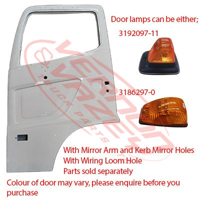 3192010-01 - FRONT DOOR - L/H - W/MIRROR HOLES & KERB MIRROR HOLES - HINO RANGER 500 2015- AFTERMARKET