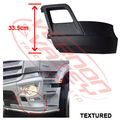 3575391-21 - FRONT BUMPER END - L/H - 33.5cm HIGH - TEXTURED - MERCEDES BENZ ACTROS - MP4 - (SUIT TEAR DROP HEADLAMP TYPE)