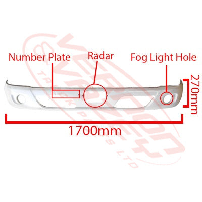 3798290-10W - FRONT BUMPER - NARROW - 225MM DEEP - WHITE - MITSUBISHI CANTER FEA 2011- 2018 AFTERMARKET