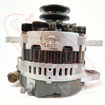 HN-ALT-F17E-01S - HINO ENGINE PARTSALTERNATOR - 24V - 80 AMP - EXT FAN - DOUBLE PULLEY TO SUIT HINO F17E