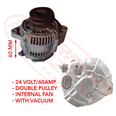 HN-ALT-NO4CT-01S - HINO ENGINE PARTSALTERNATOR - 24V - 60 AMP TO SUIT HINO N04CT
