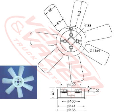 FAN BLADE - 7 BLADE - 480mm - HINO EH700 - HN-FAN-EH700