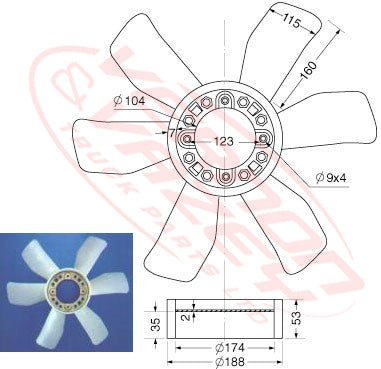 HINO H06C - FAN BLADE - 6 BLADE - 520mm - HN-FAN-H06C