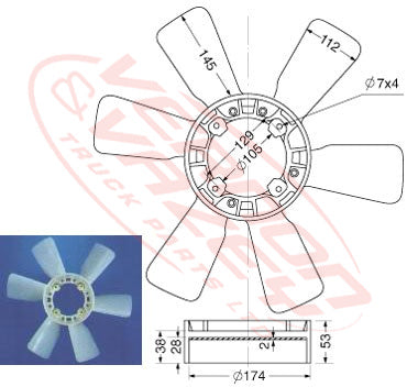 FAN BLADE - 6 BLADE - 480mm - HINO H07D - HN-FAN-H07D-1