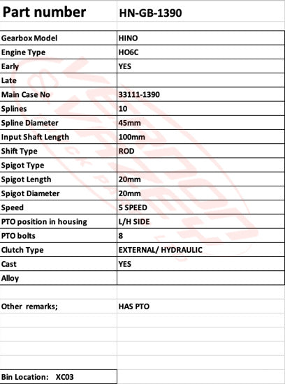 GEARBOX - HINO 33111-1390 - HN-GB-1390