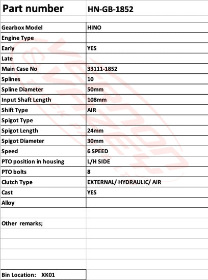 GEARBOX - EF750T - HINO 33111-1852 - HN-GB-1852