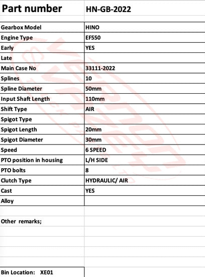 GEARBOX - EF550 - HINO 33111-2022 - HN-GB-2022