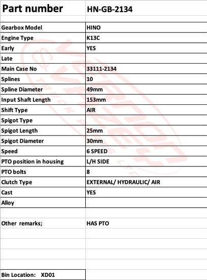 GEARBOX - K13C - HINO 33111-2134 - HN-GB-2134