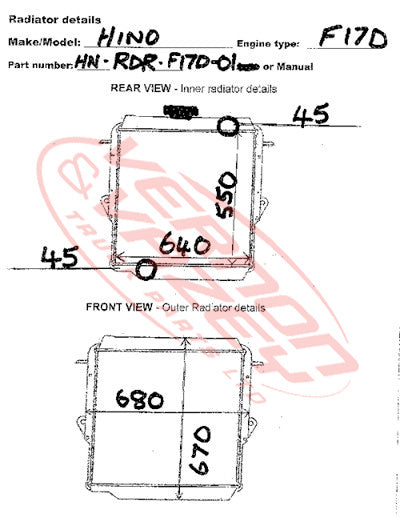 RADIATOR - SERVICED - HINO - HN-RDR-F17D-01