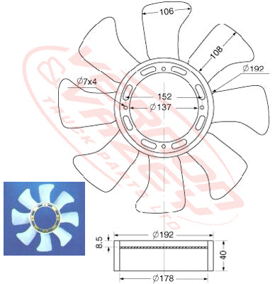 FAN BLADE - 8 BLADE - 410mm - ISUZU 4BD1 - IS-FAN-4BD1