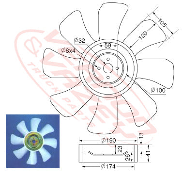FAN BLADE - 8 BLADE - 430mm - ISUZU 4BE1 - IS-FAN-4BE1
