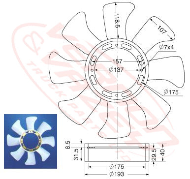 IS-FAN-4HF1-0 - ISUZU ENGINE PARTS - FAN BLADE - 8 BLADE - 430MM - 30MM TO SUIT ISUZU 4HF1 - SUIT FD42 / FD46