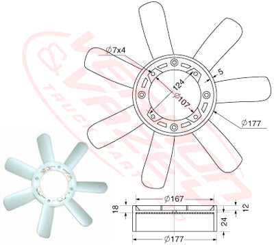 IS-FAN-4JB1 - ISUZU ENGINE PARTS - FAN BLADE - 7 BLADE - 380mm TO SUIT ISUZU 4JB1