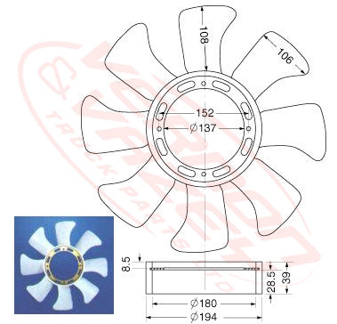 IS-FAN-4JG2-01S - ISUZU ENGINE PARTS - FAN BLADE - 8 BLADE - 410mm TO SUIT ISUZU 4JG2