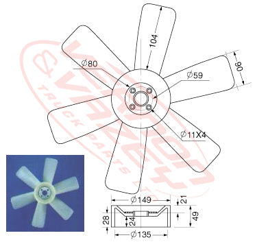 FAN BLADE - 6 BLADE - 480mm - ISUZU 6BD1 5.8L - IS-FAN-6BD1