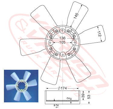 IS-FAN-6BG1 - ISUZU ENGINE PARTS - FAN BLADE - 6 BLADE - 480mm TO SUIT ISUZU 6BG1/6BF1/4HE1
