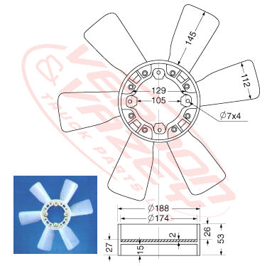 FAN BLADE - 6 BLADE - 480mm - ISUZU 6HH1N - IS-FAN-6HH1N