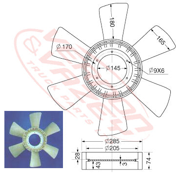 FAN BLADE - 6 BLADE - 640mm - ISUZU 6SD1/8PE1 - IS-FAN-6SD1