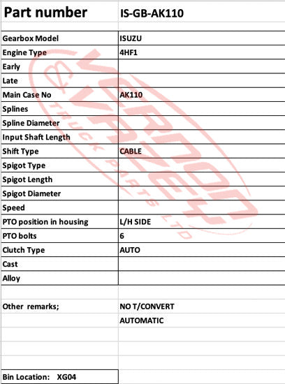 GEARBOX - 4HF1 - ISUZU - AK110 AUTOMATIC - IS-GB-AK110