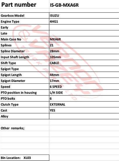 GEARBOX - MXA6R - 6 SPEED - ISUZU - IS-GB-MXA6R
