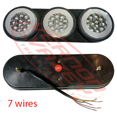 LED-TRUCK-29 - LED TRUCK REAR LAMP - ALL CLEAR TYPE - 3 ROUND LAMPS - UNIVERSAL - ALL MAKES AND MODELS