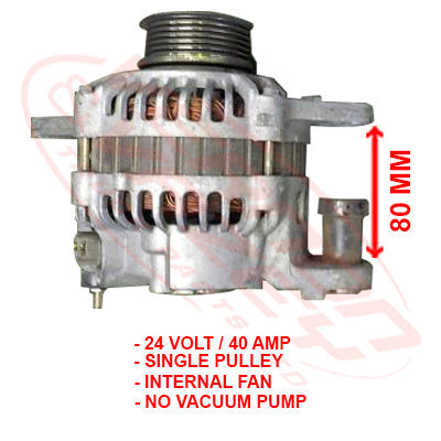 MS-ALT-4M51-01S - MITSUBISHI ENGINE PARTS - ALTERNATOR - 24V - 40 AMP - INT FAN - MULTIBELT TO SUIT MITSUBISHI 4M51