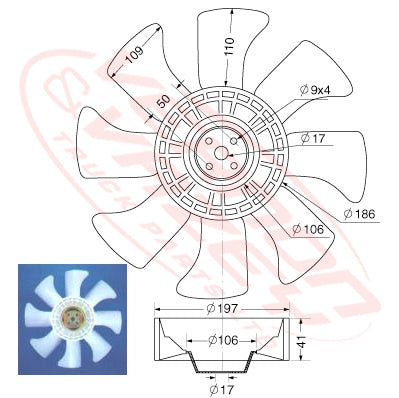 MS-FAN-4D30-01S - MITSUBISHI ENGINE PARTS - FAN BLADE - 8 BLADE - 430mm TO SUIT MITSUBISHI 4D30/4D31/4D31T