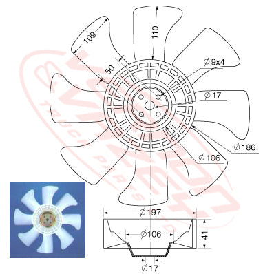 FAN BLADE - 8 BLADE - 430mm - MITSUBISHI 4D30/4D31/4D31T - MS-FAN-4D30