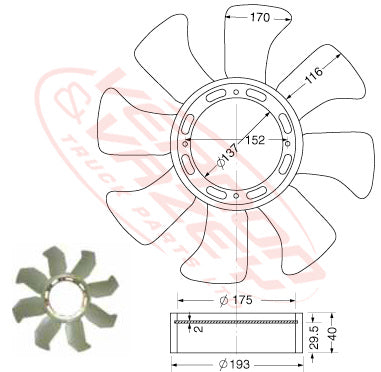 FAN BLADE - 8 BLADE - 430mm - MITSUBISHI 4M40 - MS-FAN-4M40-1