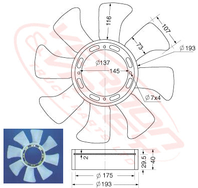 MS-FAN-4M40 - MITSUBISHI ENGINE PARTS - FAN BLADE - 8 BLADE - 430mm TO SUIT MITSUBISHI 4M40
