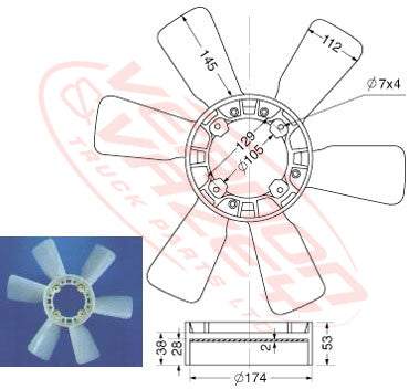 FAN BLADE - 6 BLADE - 480mm - MITSUBUSHI 6D14T/15/16 - MS-FAN-6D15-1
