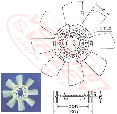 MS-FAN-8DC91A - MITSUBISHI ENGINE PARTS - FAN BLADE - 8 BLADE - 640mm TO SUIT MITSUBISHI 8DC91A / JO8CT HINO