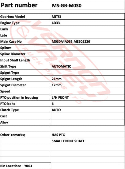 GEARBOX - 4D33A - AUTO - MITSUBISHI CANTER - MS-GB-M030