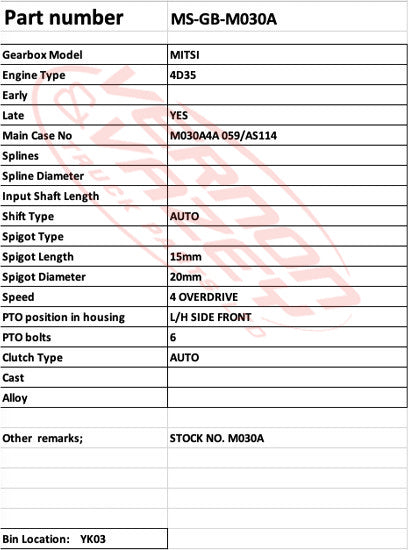 GEARBOX - AUTO - 4 SPEED - MITSUBISHI - MS-GB-M030A