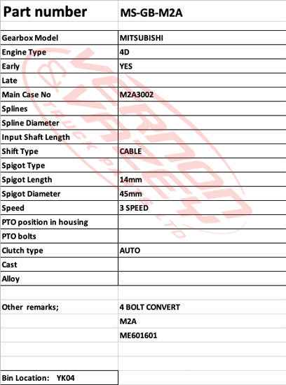 GEARBOX - AUTO - 3 SPEED - MITSUBISHI - MS-GB-M2A