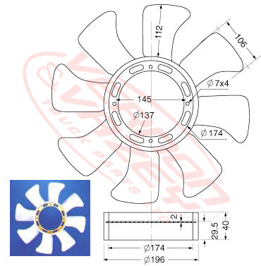 FAN BLADE - 8 BLADE - 420mm / 25mm - MAZDA SL-T - MZ-FAN-SLT-1