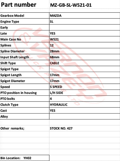 GEARBOX - W521 - ALLOY BELL HOUSING - MAZDA - SL or HA - 10 SPEED - MZ-GB-SL-W521-02