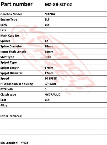 GEARBOX - W501 - CAST BELL HOUSING - MAZDA - SL or HA - 10 SPEED - MZ-GB-SL-W501-01