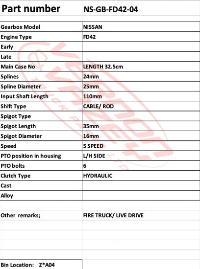 GEARBOX - 5 SPEED - MANUAL - LIVE DRIVE - NISSAN - FD42 - NS-GB-FD42-04