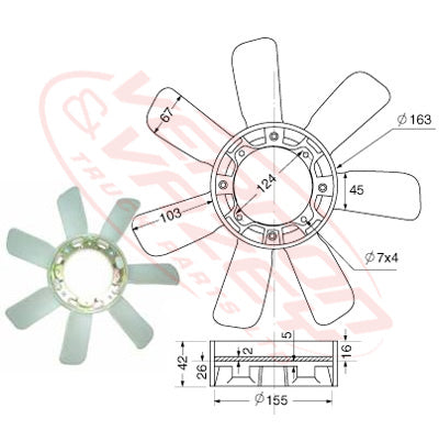 FAN BLADE - 7 BLADE - 360mm - TOYOTA 14B / 13B - TY-FAN-14B-1