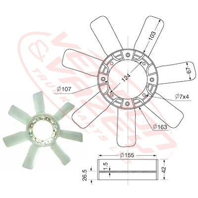 FAN BLADE - 7 BLADE - 410mm - TOYOTA 2L - TY-FAN-2L