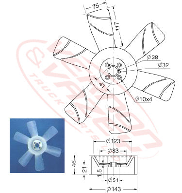 FAN BLADE - 6 BLADE - 370mm - TOYOTA 3B - TY-FAN-3B