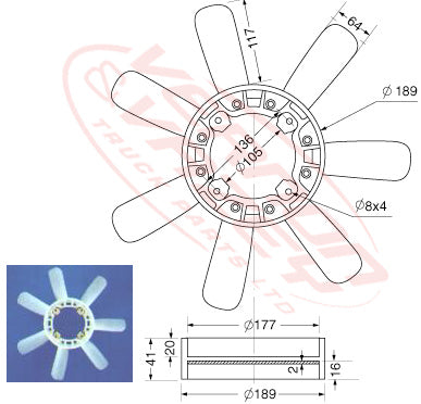 FAN BLADE - 7 BLADE - 410mm - TOYOTA 3L - TY-FAN-3L