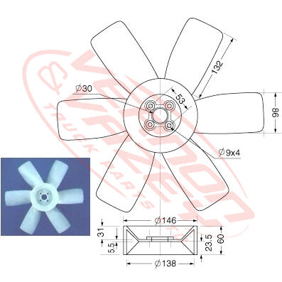 FAN BLADE - 6 BLADE - 410mm - TOYOTA BB20/BB30 - TY-FAN-BB20