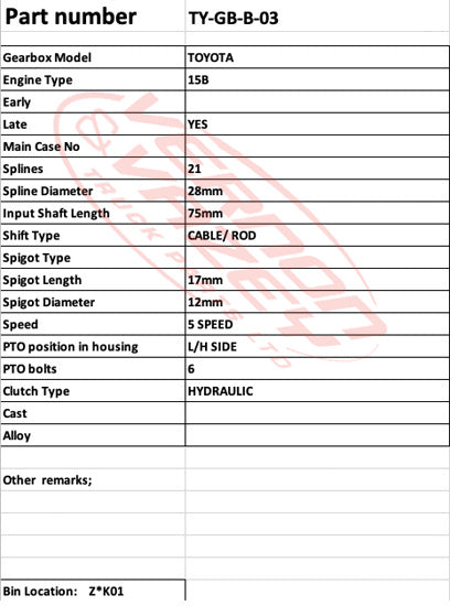 GEARBOX - 13B/14B/15B - CABLE TYPE - TOYOTA - LATE - CABLE TYPE - TY-GB-B-03